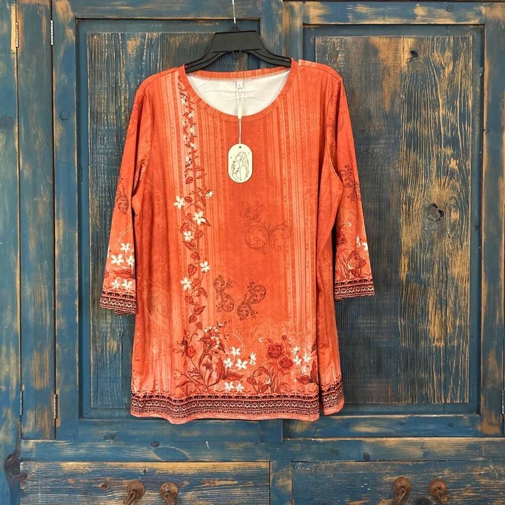 Orange floral blouse with white